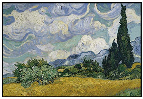 Panorama Metacrilato Enmarcado Van Gogh Campo de Trigo con Cipreses 100x70 cm - Incluye Marco - Decoración para Salón - Láminas Decorativas