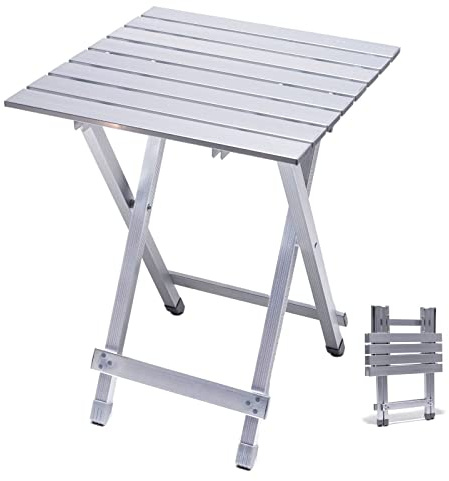 SUNNYFEEL Folding Camping Table - Lightweight Aluminum Portable Picnic Table, 18.5x18.5x24.5 Inch for Cooking, Beach, Hiking, Travel, Fishing, BBQ, Indoor Outdoor Small Foldable Camp Tables
