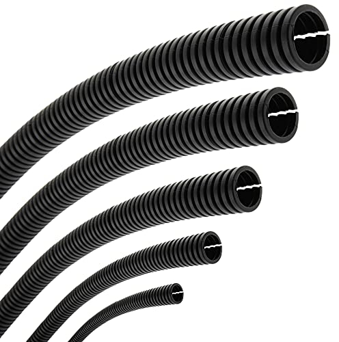 Seki Tube ondulé Flexible - Diamètre intérieur : 10 mm - 20 m - Fendu - Ouvert - Protection de câble - Gaine de câble - Noir, Ø intérieur 10 mm