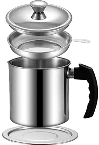 Cabilock Auffangbehälter Fetttrennkanne Edelstahl ?lsieb Topf Kanne mit Sieb Fettbeh?lter Trennkanne 1300ml Beh?lter für Frittier?l Speisefett Suppe Restaurant Hause Küche Kochtopf