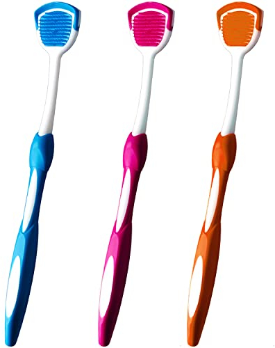 Tongue Brush, Tongue Scraper, Tongue Cleaner, Tongue Scraper Brush, Tongue Cleaner Brush, Tongue Brushes Helps Fight Bad Breath, 3 Tongue Scrapers, 3 Pack (Blue&Orange&Pink)