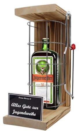 Jägermeister Geschenke zur Jugendweihe Geschenkidee Eiserne Reserve Gitterkäfig Text s/w Alles Gute zur Jugendweihe Geschenkidee Kräuter Likör (1 x 0.35 l)