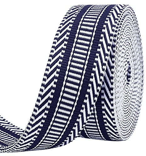 PH PandaHall Nastro A Righe, 5 Yards Stile Nazionale Poliestere Cavo Pizzo Ricamato Trim per Cucire Borsa Cappello Abbigliamento Decorazione Tappezzeria Costume Artigianato FAI DA TE, Blu e Bianco