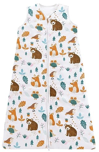 Chilsuessy Schlafsack Baby 2.5 Tog Winterschlafsack Babyschlafsack aus Baumwolle Kinder Winter Schlafsack ohne Ärmel für Jungen und Mädchen, Wald Tiere, 130cm/Baby Höhe 120-140cm