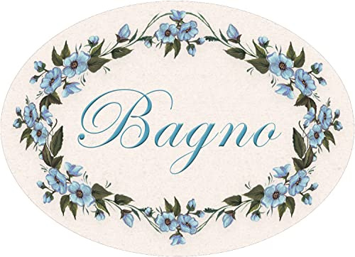 Targa per porta in legno stile shabby chic con scritta bagno, per decorare le porte interne di casa. La targhetta misura cm 15x20 spessore 7 millimetri, con biadesivo (Bagno blu)