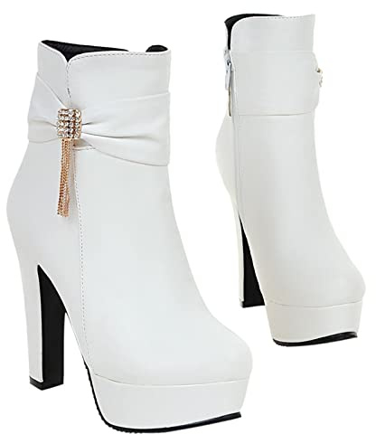 Plate-forme Talon Aiguille Bottines pour Femmes en Cuir Mode Rose - Bout Pointu Élégant Imperméable Hiver Chaud Bottes de Neige Chaussures de Mariage