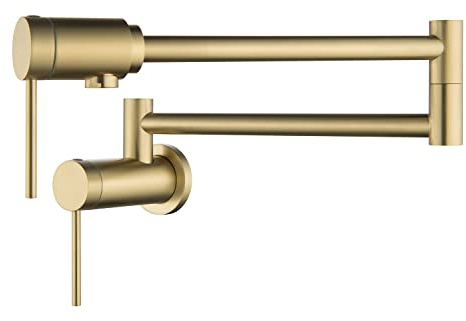 MR. FAUCET Wall Mount Kitchen Pot Filler Faucet 360° Swivel Folding Swing Arm Built-in Bearing Joint Technology, for Kitchen Stove, Coffee Station, bar Filler&Water Station(Brushed Gold)