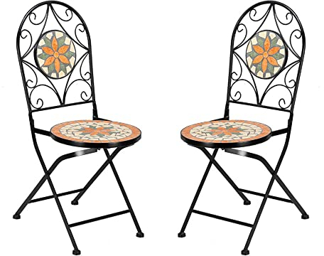 UZOURI Keramiskt inlägg, lönnbladsformat mosaikbord och stolset – 2 stolar (endast stol)