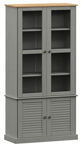 vidaXL Vitrine VIGO Grau 85x35x170 cm Massivholz Kiefer