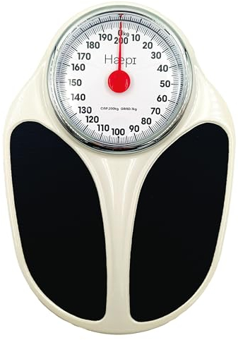 Haepi, Mechanische Personenwaage, Große Plattform & Display, gut lesbare Ziffern, Rutschfeste Oberfläche, Gut sichtbarer roter Zeiger, Maximale Kapazität von 200 kg, 15 Jahre Garantie.