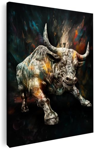 Artmazing | Buntes Stier Bild | S-Art Bilder | Moderne Stierbilder | Coole Wandbilder für Wohnzimmer | XXL Wandbild Stier Deko | Leinwand XXL