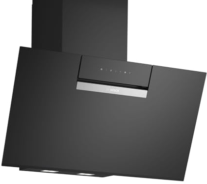 Bosch DWK87FN60, Hotte murale Série 4, 4 vitesses d'aspiration dont 1 intensive, 80cm, Noir avec finiton en verre