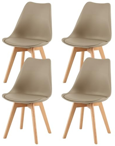EGGREE Lot de 4 Chaise Salle à Manger Scandinaves SGS Tested Chaise Rembourrée de Cuisine Rétro Chaise de Bureau avec Pieds en Bois de Hêtre Massif, Kaki