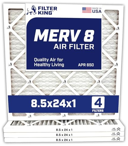 Filter King 8,5 x 24 x 1 a luftfilter | 4-pack | MERV 8 HVAC veckade A/C ugnsfilter | TILLVERKAD I USA | Faktisk storlek: 8,5 x 24 x 190,5 cm