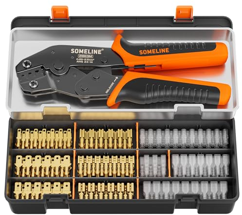 SOMELINE Kit de sertissage pour connecteurs ouverts, bornes de déconnexion non isolées mâles et femelles 2,8/4,8/6,3 mm, pince à sertir AWG 24-14 pour connecteurs Molex 2,13/2,36 mm