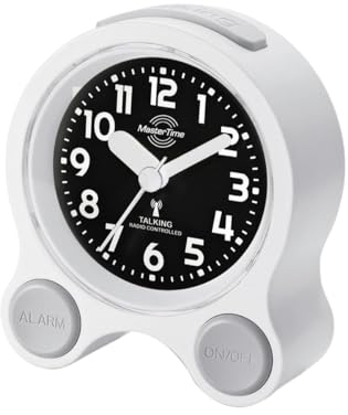 Master Time sprechender Funk Wecker DCF77 mit Alarm, Touch LED-Hintergrundbeleuchtung, Sprachausgabe mit Uhrzeit, Datum, inkl. Batterien