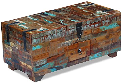 QZZCED Mesa auxiliar para el salón, para el dormitorio, mesa de café, baúl, madera vieja, 80 x 40 x 35 cm, para estudio, salón, oficina