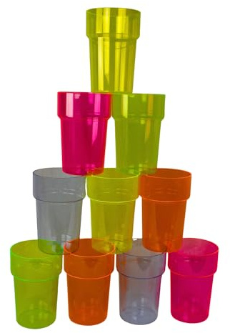 UV FLOOR - 10 Verres à Bière Fluo - 56 cl - Pinte Réutilisable pour Fête et Soirée Fuo - 5 Couleurs - Plastique Rigide