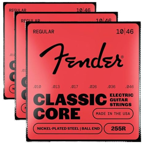Fender® »CLASSIC CORE NICKEL PLATED STEEL ELECTRIC STRINGS« Cordes pour guitare électrique - Ball End - 255R 010/046 (Lot de 3)