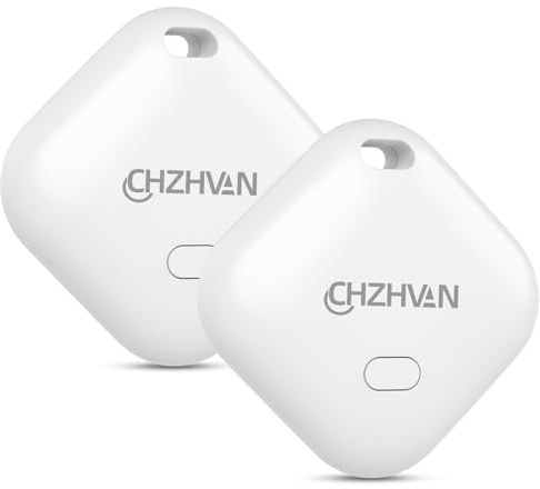 CHZHVAN Key Finder, Wallet Tracker Works with Apple Find My (iOS only), Replaceable Battery, Water-Resistant, Bluetooth Item Finder for Bags, Luggage, Backpack (White, 2 Pack)