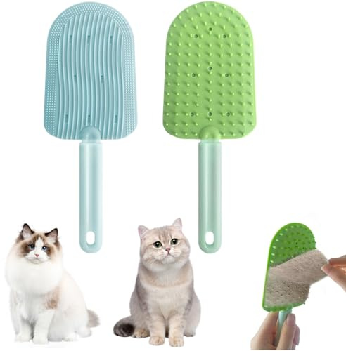 2 Stück Katzenzungen-Kamm – zweiseitige, wiederverwendbare Katzenzungenbürste, Katzenbürste, Haustierprodukt, einfache Reinigung, Katzenbürste, geeignet für langhaarige Hunde und Katzen (blau + grün)