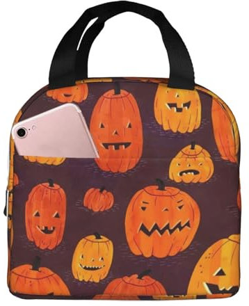 Bolsa de almuerzo con estampado de calabaza de Halloween, lonchera portátil para hombres y mujeres, picnic, trabajo, viajes