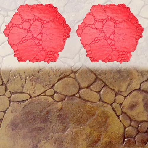 UrbanUp Molde Piedra Juego de 2 Alfombras de Textura de Hormigón con Patrón de Guijarros, Moldes de Hormigón Extra Grandes de 120cm X 120cm para Suelos Decorativos, Sellos de Hormigón de Bricolaje