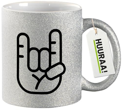 Huuraa Glitzer Tasse Pommesgabel Hand Geschenk 330ml Silber Pommesgabel Präsent
