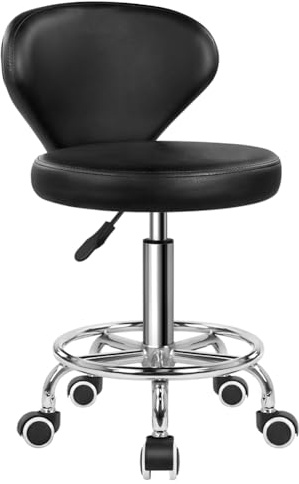 KKTONER Rollhocker mit Rückenlehne höhenverstellbar 51-67cm Schwarz