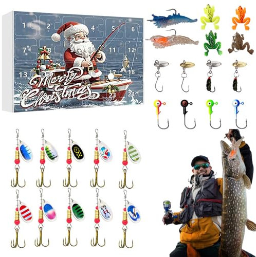 Angeln adventskalender 2024,Fishing Adventskalender 2024,24 Angeln Köder Angelzubehör Set Adventskalender,Angelgerät Weihnachtskalender Mädchen Köder Set,weihnachtskalender Männer 2024