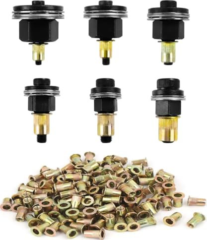 186 pezzi Rivettatrici Manuali di Teste Set, Contiene 180 pezzi ciascuno di dadi M3/M4/M5/M6/M8/M10, Rivettatrice per Inserti Filettati, Mandrino Punte Trapano Metallo per Rivettatrice