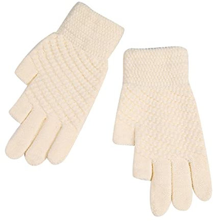Promo 23 cm Winter gestrickte Bildschirmhandschuhe Erwachsene Handschuhe Handschuhe Fäustlinge für Frauen kaltes Wetter (Beige, Einheitsgröße)