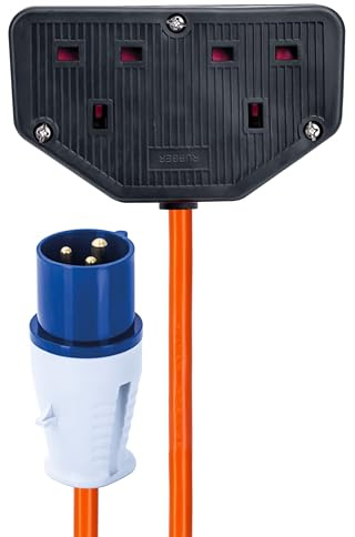 Status 16A Site Plug to 2 Way UK Socket Adaptor Cable | 20cm, Perfect for Camping Caravan, Motorhome, Campervan, IP44, Weatherproof, 16APTUK2SCK1PK10