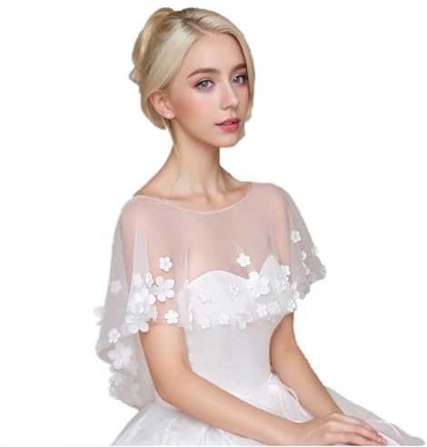 Donne Sciarpa di Pizzo Wrap per Sposa con Pizzo Ricamato Tulle Abito da Sposa Copertina Bolero Giacche Formale Festa Prom Sera Cape, Avorio-2, Taglia unica