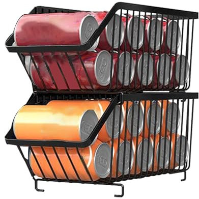 2 x Reusable Pantry Can Racks, Portable Tin Organisers for Pantry, 2 Tier Tins, Rack Goods Organiser, Iron Dispenser, Stackable, High Performance for the Kitchen Pantry Organ