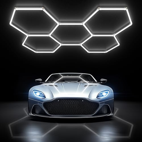 Gonengo Hexagon LED Garage Light - Package 25 Upgrade, 6500K Super Bright Auto Repair Ceiling LED Garage Light for Warehouses, Workshops, Gymnasiums, Basements, Auto Detail Car Washes