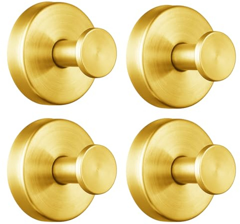 Eolax Saugnapfhaken für Dusche/Bad Heavy Duty abnehmbar für Handtücher, Bademäntel, Luffa - Keine Bohrung Edelstahlhaken für Glas, Spiegel, Fliesen, Küche (4-Pack) Gold