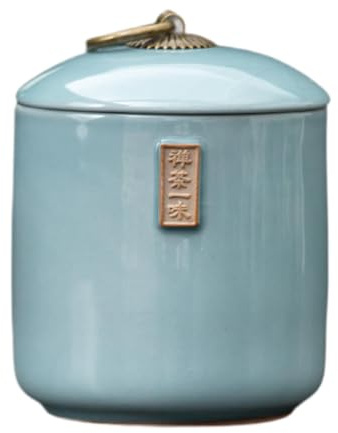 MERIGLARE Tea Storage Jar, Ceramic Storage Canister for Tea, Durable Kitchen Canister with Handle, Porcelain Ceramic Jars with Lid Desktop Tin Organizer Jar Container for Pantry & Counter, Blue