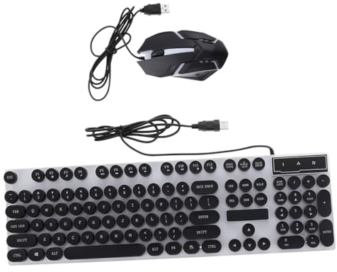 SOIMISS Clavier Rétroéclairé USB et Souris Ergonomique Filaire pour Gamer, Design Vintage Rond, Combo Informatique Performant pour PC et Ordinateur Portable, Couleur Noire