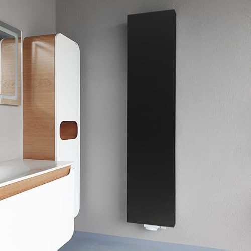 Belrad Radiatore di design verticale, 2000 x 600 cm, nero opaco, radiatore piatto con attacco centrale tipo 20, radiatore da parete con 1649 W, design compatto, sottile ed efficiente dal punto di