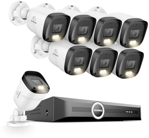 SANNCE 8CH POE CCTV Camera System, 6MP NVR Network Video Recorder, 8x 3MP Outdoor Security Cameras for House Security, Full Colour Night Vision, Audio Recording, Human/Vehicle Detection, NO HDD