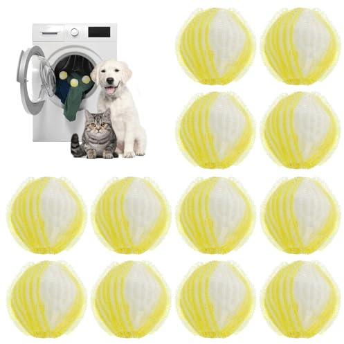 Prety 12 Pcs Atrapa Pelos Lavadora,Bolas Atrapa Pelos para Lavadora-Quita Pelos Mascota Reutilizables-Elimina Pelo de Perro/Gato,Pelusas y Suciedad-Compatible con Todas Las Lavadoras (Amarillo)