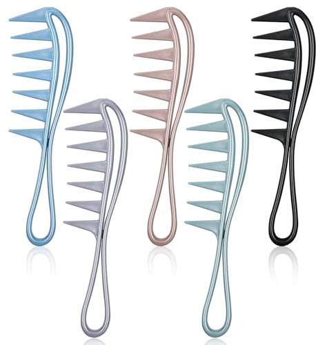 LIQWEI 5Pcs Wide Tooth Comb, Wide Tooth Comb for Curls, Texture Combs Hair Shark Teasing Combs, Styling Combing for Curly Wet Wavy Thick Hair Wigs