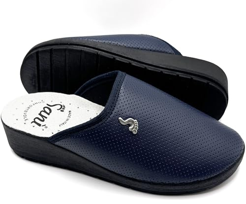 Sani' Ciabatte Sanitarie da Donna Pantofole con Tomaia Microforata Super Comode Leggere Traspiranti Scarpe Da lavoro in Vera Pelle (Blu, Sistema Taglie Calzature EU, Adulto, Donna, Numero, Media, 41)
