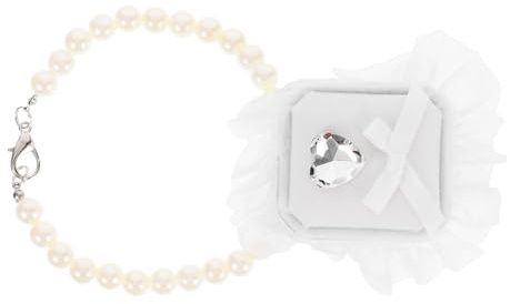 DOITOOL Ehering Etui mit Perlenhalsband für Hunde Ringhalter Verlobungsring Kasten Weiße Hochzeitshalsband Tasche Hochzeitsaccessoire für Haustiere Romantisches Schmucketui