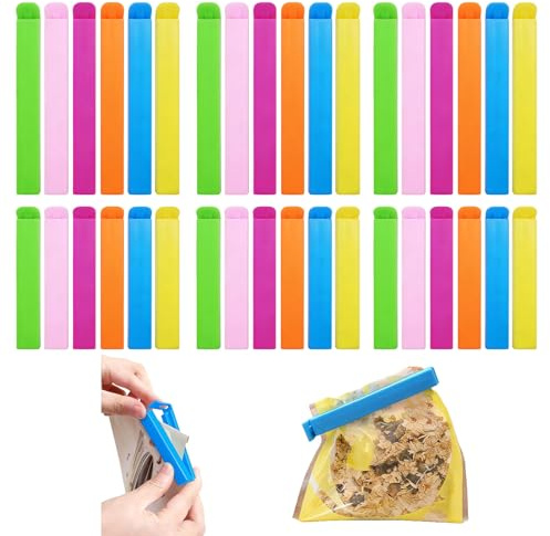 36 Clip di Chiusura Sacchetti in 6 Colori, 2 Misure (11 cm & 8 cm), Clip Richiudibili in Plastica PP, Sigilli per Sacchetti Alimenti, Snack, Pane e Freezer, Resistenti e Riutilizzabili