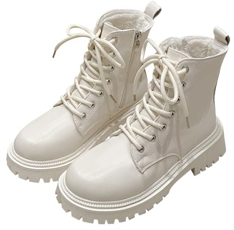 Snöstövlar dam beige – ankelstövlar dam vita eleganta vinterskor bekväma stövlar platå vinterstövlar plyschskor Dressy vinterstövlar varma snörstövlar eleganta skaftstövlar damstövlar, Beige, 36 EU