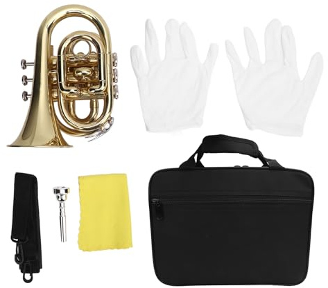 Bediffer Taschentrompeten-Set, Kompakte Messing-B-Tasten-Trompete für Anfänger mit Handschuhen und Tragetasche für Studenten, Gold