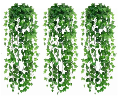 SRVAXZN 3 Stück Kunstpflanze Hängend, 105 cm Künstliche Hängepflanzen wie Echt Efeu Künstlich Pflanzen Plastikpflanzen Hängende Künstliche Grünpflanze für Garten Balkon Hängekörbe Wand