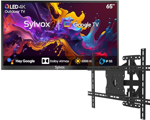 SYLVOX 65 TV Extérieur & Support Mural pour Téléviseur- QLED 4K UHD 2000Nits, Smart Google Outdoor TV Étanche IP55, Google Assistant - pour Pool/Jardins/Terrasse (Pool Pro 2.0 QLED)